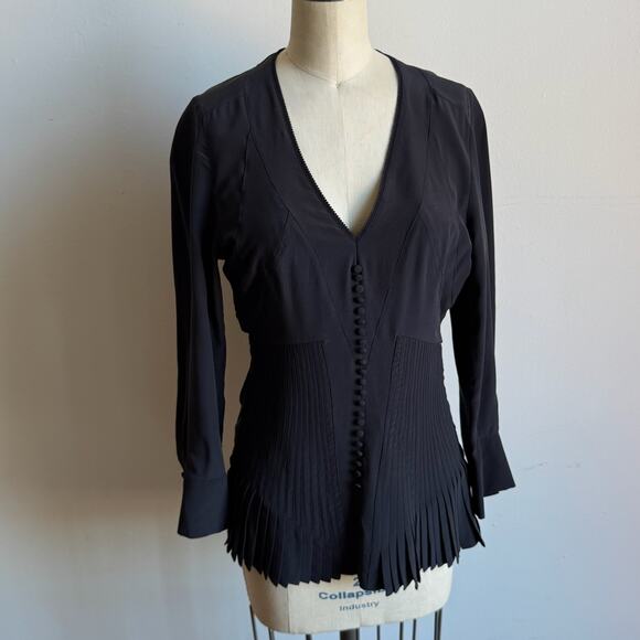 BALENCIAGA Fitted 100% Silk Blouse with Pleats and Button Details - Picture 1 of 11